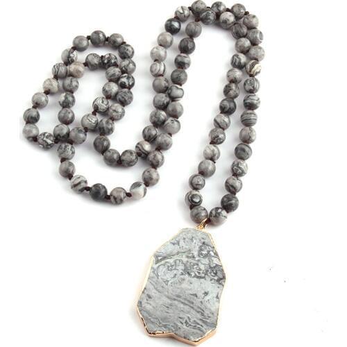 Fashion Bohemian Tribal Jewelry Blue Point / Brown Knotted Stone Matching Pendant Necklaces For Women Ethnic Necklace