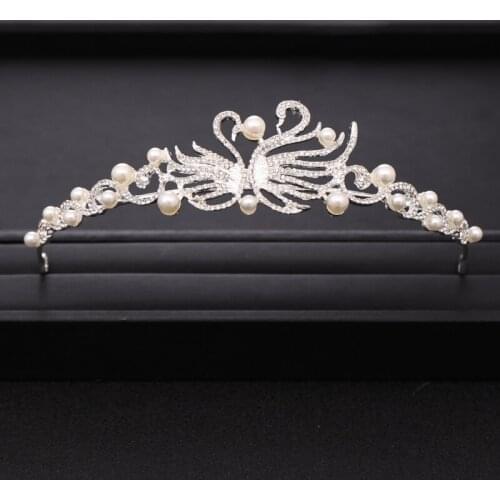 Fashion Silver Color Pearl Swan Gilrs princess tiara Crown Hair Accessories Bridal Headpiece Hair Jewelry
