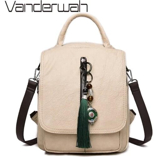 2019 Fashion Tassel 3 in 1 Backpack For teenage girls Soft Leather Small Ladies Hand shoulder bags For women Sac A Dos Mochilas