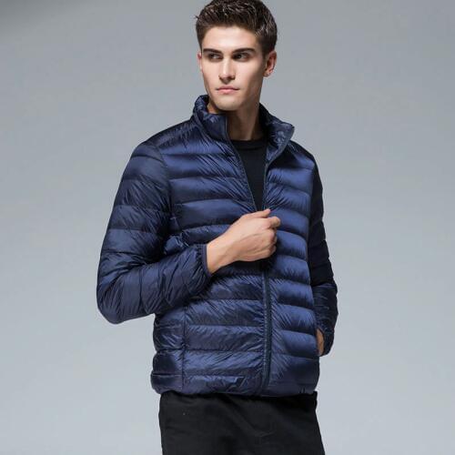 Mens Navy Jackets Warm Duck Down Filler Light Thin Style 2019 Spring Autumn Male Casual Streetwear Coat Stand Collar Black Blue