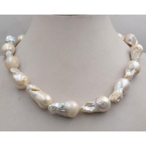 New Real 14-20mm Natural South Baroque White Pearl Necklace 18" 36