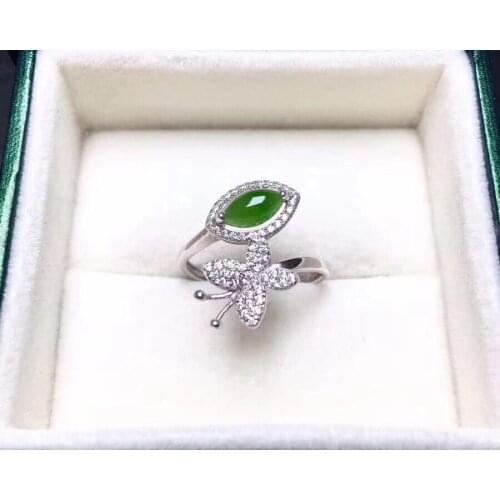 Opening design Natural green jasper Ring Natural gemstone ring S925 silver trendy Butterfly women party girl gift fine Jewelry