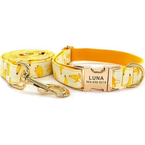 Personalized Banana Pet Collar Puppy Cat ID Tag Adjustable Custom Name Gold Plating Buckle Orange Basic Dog Collars Leash Set