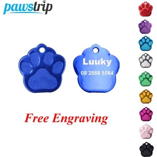 Pawstrip 2pcs/lot Customized Dog ID Tags Personalized Pet Tag Dog Cat Aluminium Engraved Dog Tags Name Paw Dog Collar Pendant