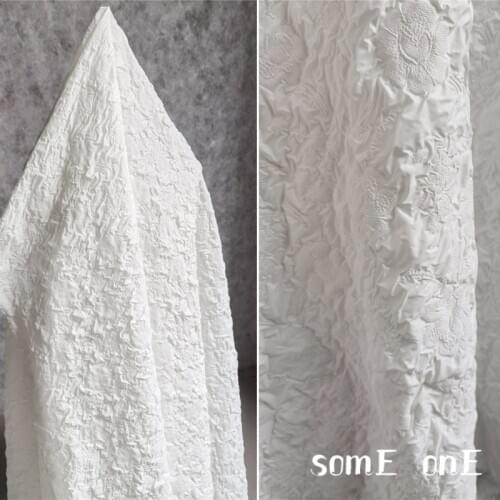 Pleated Bubble Fabric White Petal Texture Concave Convex DIY Patchwork Clothes Background Decor Skirt Dress Art Designer Fabric