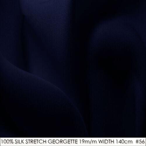 SILK STRETCH DOUBLE GEORGETTE 19mm Width55"-140cm Pure Silk Fabric for sewing Wedding Dress/Decoration in Classic Dark Blue 56