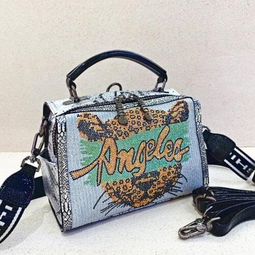 Animal Prints Hand Bags for Women Rhinestone Ita Shoulder Bags Leopard Head Top Handle Handbag Tote Shoulder Crossbody Bolso