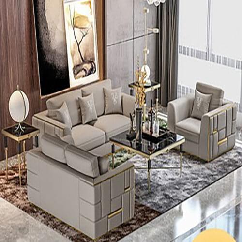 Light luxury cowhide sofa combination modern minimalist luxury large apartment Hong Kong style model room Italian furniture