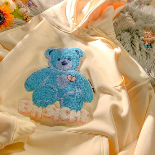 Hip Hop Funny Bear Embroidery Hoodie Sweatshirt Women Streetwear Harajuku Teens Clothes 2021Autumn Plus Size Korean Fashion Tops