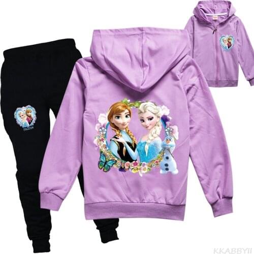 Disney Spring And Autumn Collection Big Childrens Clothing Zippered Cardigan Coat + Pantsuit Frozen