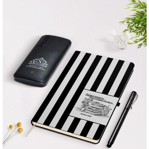 Personalized Teacher Black Notebook Pen 12.000 Mah Powerbank Gift Seti-1