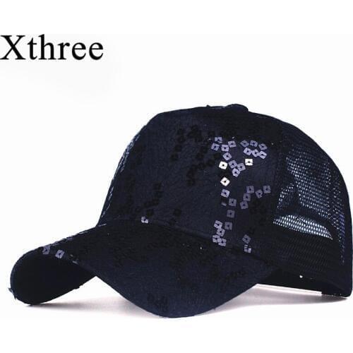 Xthree fashion 5 panels summer baseball cap Sequins mesh cap women snapback hat for girl casquette gorras