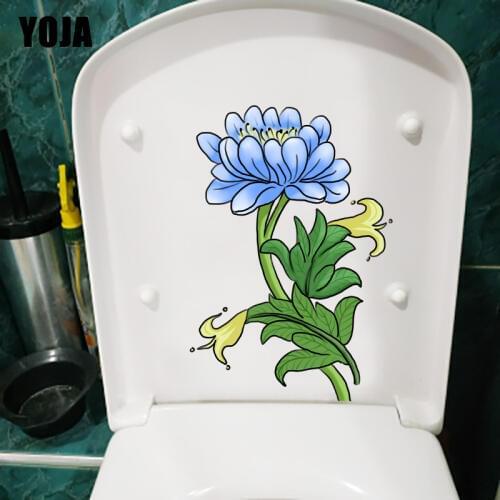 YOJA 16*23.3CM Cartoon Blue Peony Rich Plant Bathroom Toilet Seat Stickers Wall Decal Decoration T1-1144