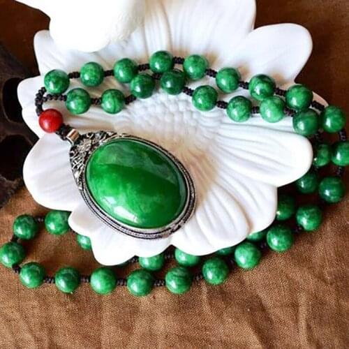Genuine Natural Jade Pendant Necklace For Women Emerald Jades Stone Sweater Chain Accessorie Jewellery Fashion Charm Amulet Gift