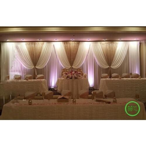 10ft (H) x 20ft (L) Shiny Gold white Color Wedding Backdrop stage curtain Wedding Decoration