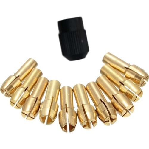 10pcs Brass Collet Drill Chucks Bits 0.5-3.2mm + Bolt Nut M8 * 0.75mm Tool Grinder Rotary Woodworking Tools Set Electric Drill