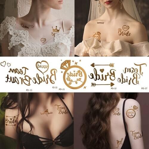 10pcs Small Glitter Temporary Tattoos Fake Bride Bridesmaid Wedding Party Tattoo Waterproof Diamond Arrow Tatoos Armband Custom