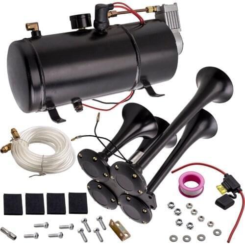 150DB Truck Train 4 Trumpet Air Horn Kit + 150 PSI 12V 3 Liter Air Horn compressor Car