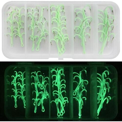 40Pcs/Set Luminous Treble Hooks 2# 4# 6# 8# 10# High Carbon Steel Hooks With a Barb Hook