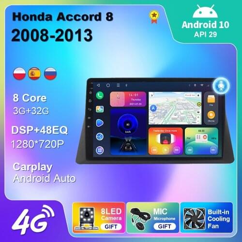 4G For Honda Accord 8 2008 2009 2010 2013 Car Radio Multimedia Player Navigation Car Android Auto Carplay 2din Android 10 No DVD