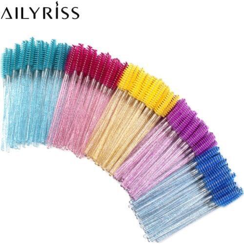 50 PCS Disposable Crystal Eyelashes Brushes Mascara Wands for Grafting Eyelash Curling Comb Lash Extension Makeup Supplies