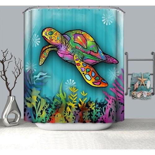 Turtle shower curtain sea coral waterproof curtain for bathroom