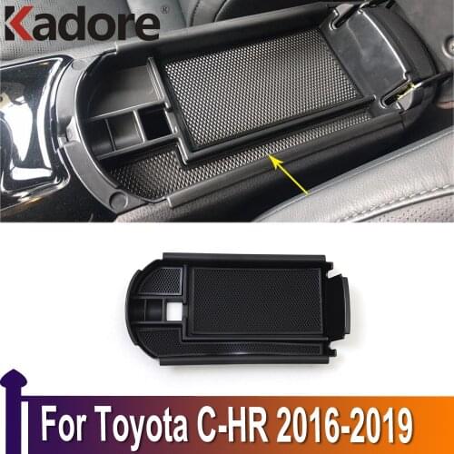 For Toyota C-HR CHR 2016-2019 Car Armrest Storage Box Central Black Plastic Glove Container Control Case Accessories 2017 2018