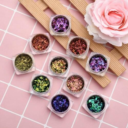 BeautyBigBang 0.1g Mirror Powder Chrome Pigment Holographic Glitter Chameleon Effect Flake Nails Art Accessories Sequins