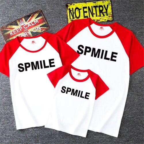 8Colors 100% Cotton High Quality SPMILE Letter Printed Family Matching T Shirts Simple Kids Girl Boy Adult T-shirts Family Tops