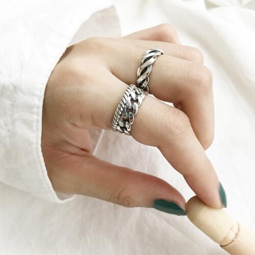 SMALL Authentic S925 Sterling Silver Fine Jewelry geometric Braid Weave Rocker Chain Band Rings J333