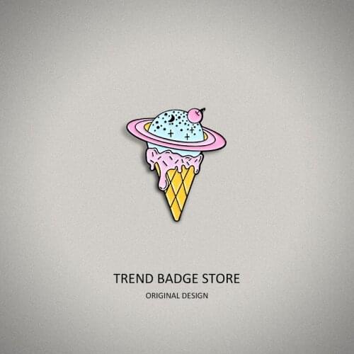 Creative space ice cream brooch cosmic planet ice cream cone pin badge alloy oil drop light resistant buckle