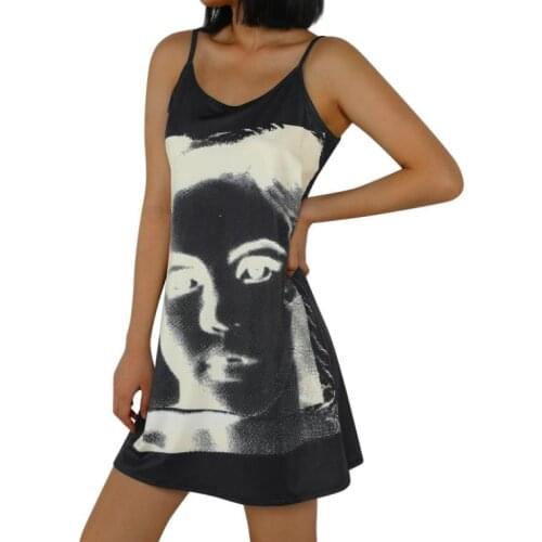 Adults Summer Sleeveless Dress Sexy Young Woman Head Print U-shaped Neck Spaghetti Strap