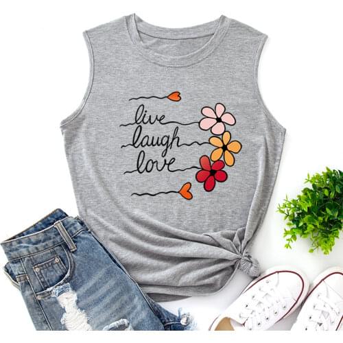 Live Laugh Love Flower Tank Tops Women Vest Tanks Top Summer Shirt Sleeveless T-Shirts Casual Muscle Fitness Tee Shirts Clothes