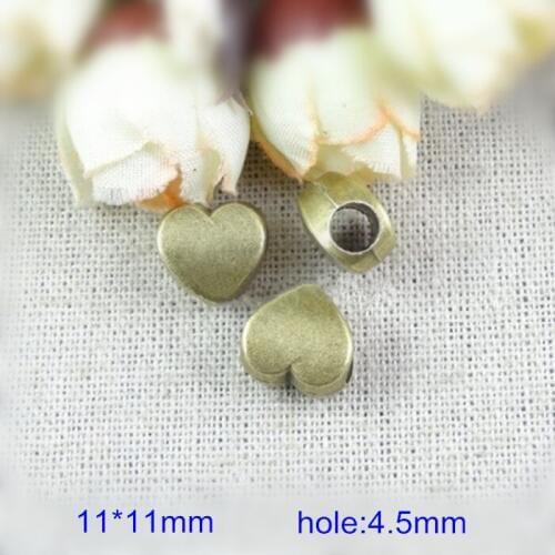 60 pcs Large Hole Metal Heart Beads,11*11mm With 4.5mm Hole,Zinc Alloy Spacer Beads For Jewel Making - Free Shipping