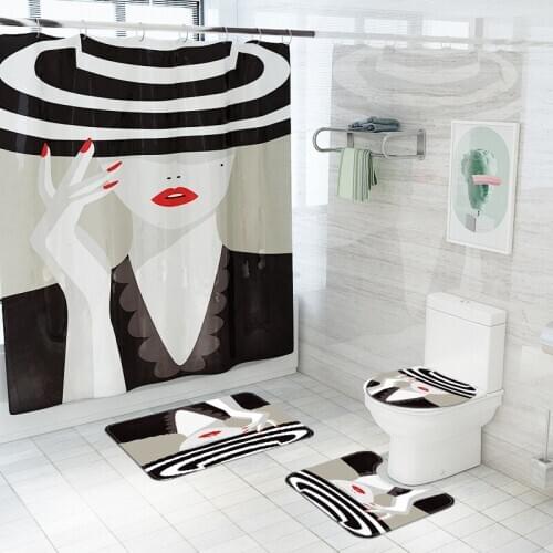 Fashion American Woman Lady Shower Curtains Bathroom Curtain Set Sexy Girl Non-slip Rug Toilet Cover Carpet Bath Mats Sets