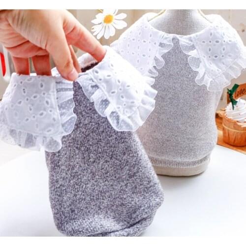 Fashion pet dog clothes puppy Princess lace Lapel out jacket Chihuahua Shih Tzu Yorkshire Vintage lace collar fake two pieces