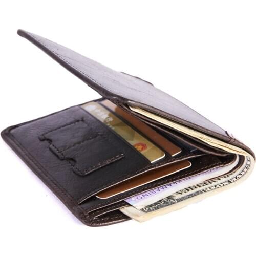 Mens Wallet Genuine Leather Wallets for Man Business Male Short Wallet Vintage Coin Purse Money Clip Photo Holder Cards Holders