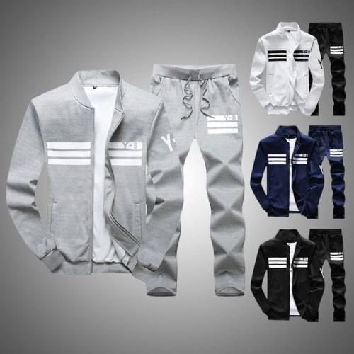 M-9XL Men Clothing Tracksuit 2 Pieces Set Striped Mens Set Casual Sweatshirts+ Sweatpants Sportswear Mens Track Suit Clothing