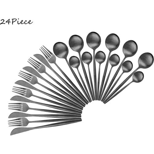 24pcs Western Black Cutlery Set Dinnerware Set Tableware 18/10Stainless Steel Dinner Set Flatware Tableware Kitchen Silverware