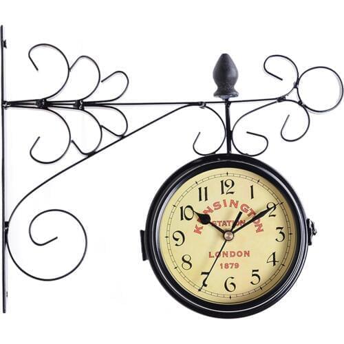 Garden Wall Mounted Clock Outdoor Dual Sided Wall Hanging Clock Bracket Mounted Outdoor Indoor Wall Clock