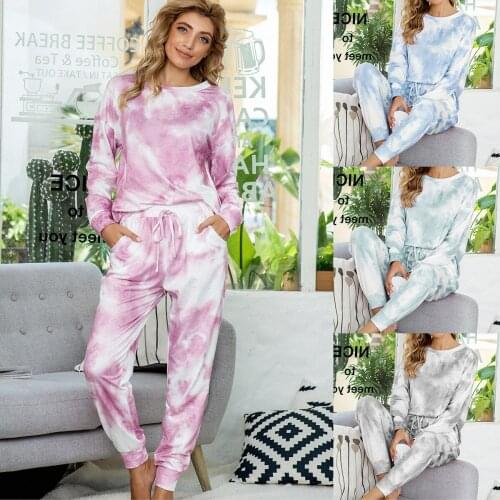 2021New Casual Tie-dye Printed Pajamas Fall/winter Long-sleeved Home Wear Pijamas Women Pajamas for Women Sleep Tops Night Gown