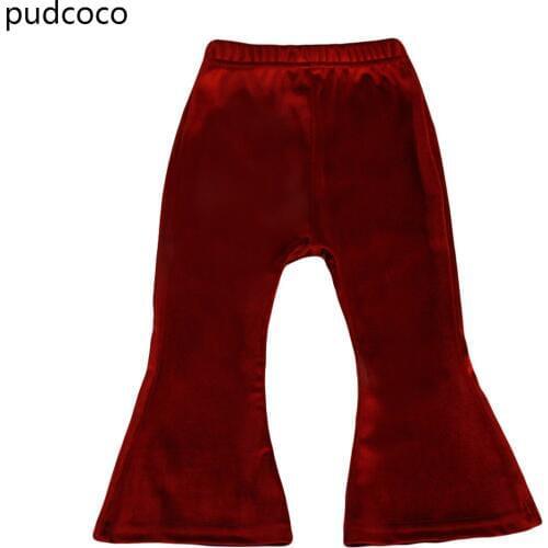 Autumn Velvet Kids Baby Girls Bell Bottom Pants Wine Red Pink Wide Leg Flare Boho Pants Long Trousers 1-5Y