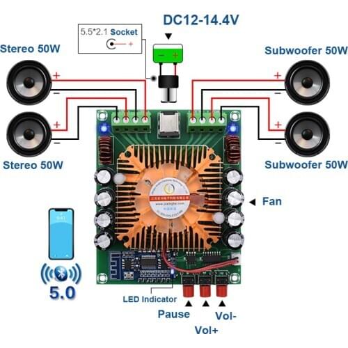 4*50W Bluetooth 5.0 Amplifier Board TDA7850H HiFi Audio Digital BTL Power Class AB Stereo Subwoofer Home Car amplificador