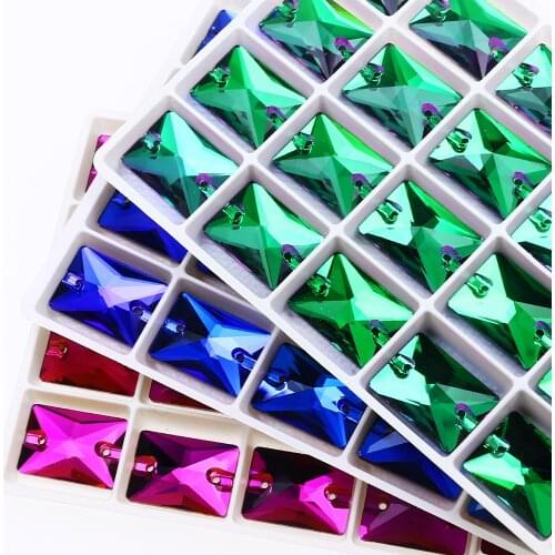 Rectangle Sew On Crystal Flatback Rhinestones Glass Sewing Rhinestones Applique Clothes Sparkly Gems DIY Craft 18*13mm 25*18mm