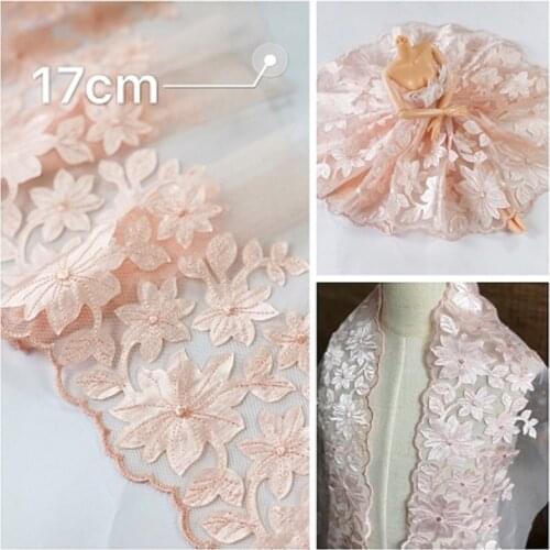 1Meter Luxury Embroidered Lace Trim Floral Mesh Tulle Costume Decor Lingerie Bra Trimmings Lace Applique Fabric 17cm Wide