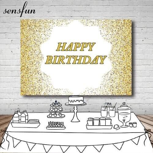 Sensfun New Design Gold Glitter Photography Backgrounds Girls Lady Women Happy Birthday Party Backdrop Custom Vinyl Polyester