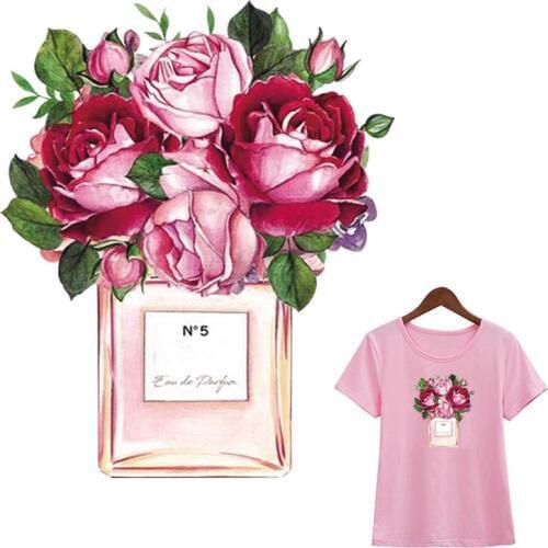 Thermal Stickers Girl Perfume Flower Patches New Fashion Heat Transfer Diy Washable T-Shirt Jeans Decoration Iron On Patch