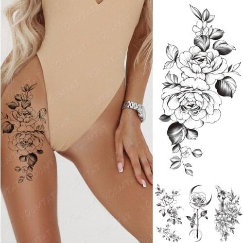 Waterproof Temporary Tattoo Sticker Peony Flower Plum Blossom Flash Tattoos Female Minimalist Line Arm Body Art Fake Tatto