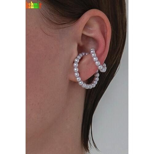 Earclip Female Earring Clamp Is Ear Pierced Women Pearl Earrings Double Circle Beaded Female Earrings Kshmir 2020 Korean Round
