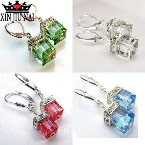 Cute female red green blue white stone earrings fashion wedding jewelry retro women silver 925 jewelry